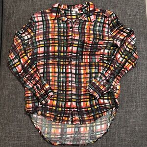 Aritzia Sunday Best Plaid Button Down Blouse Colorful Rayon Lightweight Size S